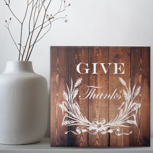 Carreau grange de graine rustique grange de grange de gran (rustic thanksgiving wreath barn wood give thanks ceramic tile)