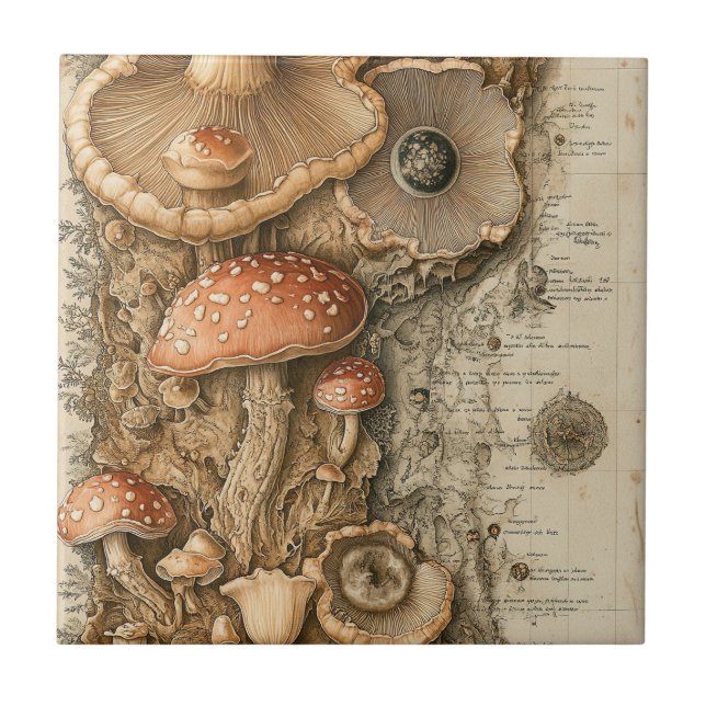 Carreau Graphique botanique de champignons vintage (1) (Devant)
