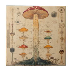 Carreau Graphique botanique de champignons vintage (11)