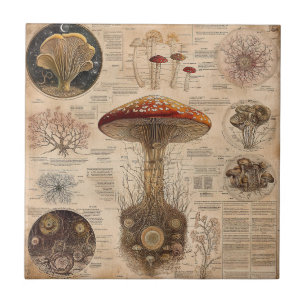 Carreau Graphique botanique de champignons vintage (2)