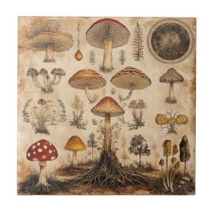 Carreau Graphique botanique de champignons vintage (6)
