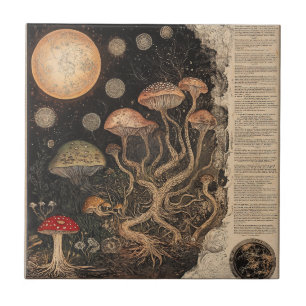 Carreau Graphique botanique de champignons vintage (7)