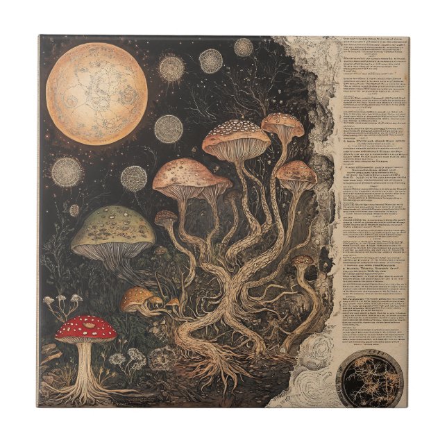 Carreau Graphique botanique de champignons vintage (7) (Devant)