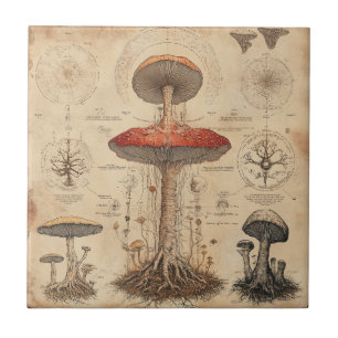 Carreau Graphique botanique de champignons vintage (8)