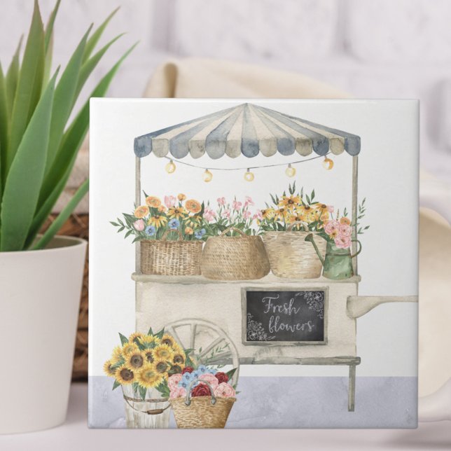 Carreau Graphique du marché aux fleurs aquarelle Art Cotta (Close up)