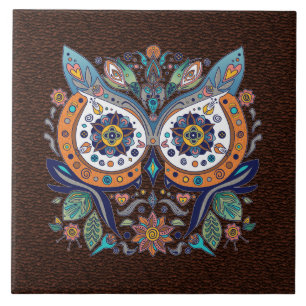 Carreau Graphique mexicain Chouette visage Feuille Floral