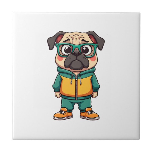 Carreau Graphisme de mode urbaine de chien de pug hipster  (Devant)