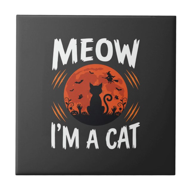 Carreau Graphisme de silhouette de chat de lune drôle d'Ha (Devant)