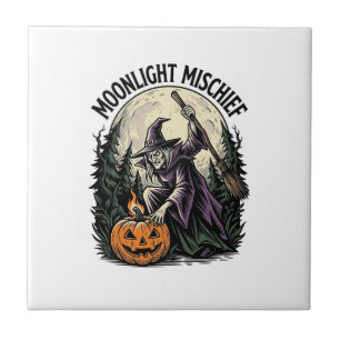 Carreau Graphisme de sorcière d'Halloween vintage en clair