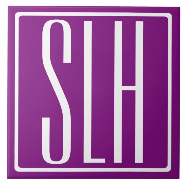 Carreau Gras moderne 3 initiales Monogramme | Blanc et pou (Devant)