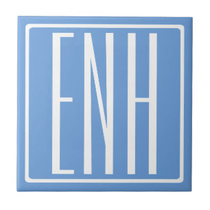 Carreau Gras moderne 3 initiales Monogramme Bleu doux