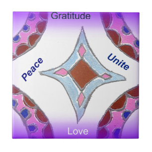 Carreau "Gratitude Peace Love Unite" Mandala Art Imprimer