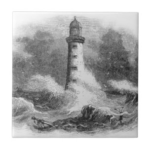 Carreau Gravure à l'eau-forte noire et blanche de phare