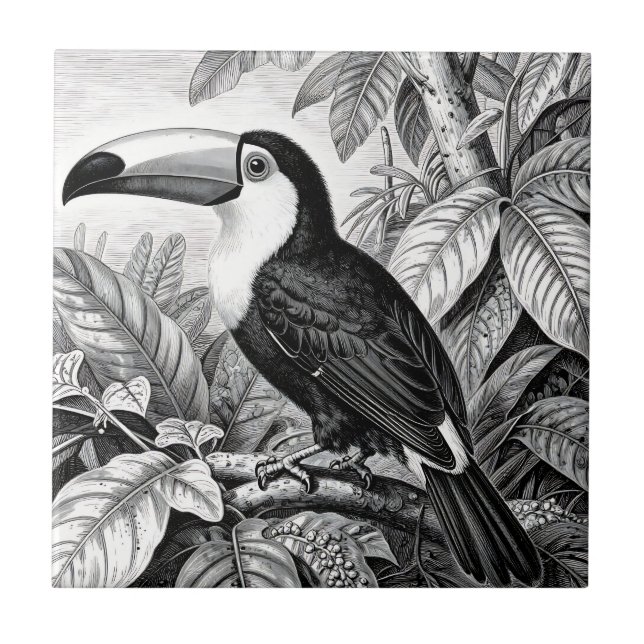 Carreau Gravure de Toucan dans le Feuillage de la Jungle (Devant)