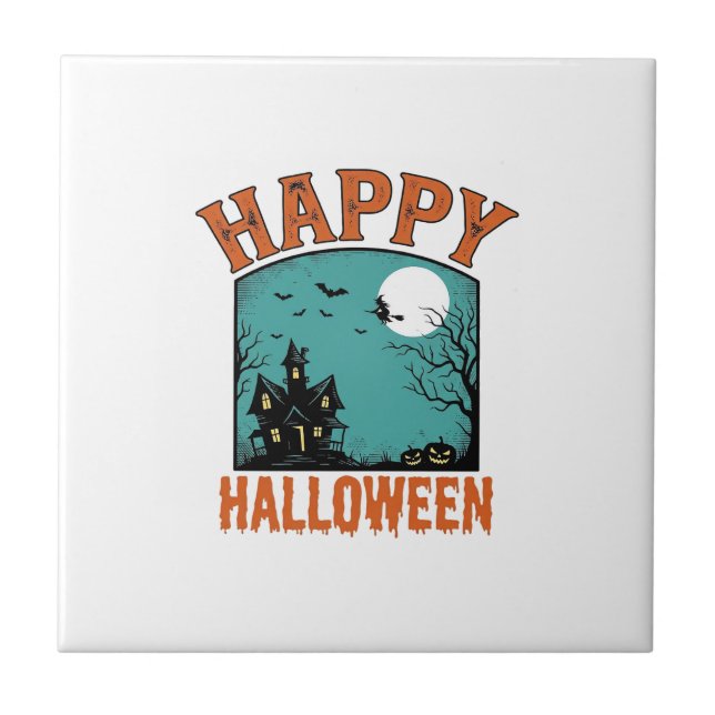 Carreau Gravure Vintage Joyeux Halloween Maison Hantée De (Devant)