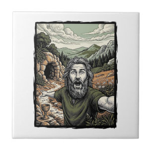 Carreau Gravure Vintage Portrait Barbu Surpris Design