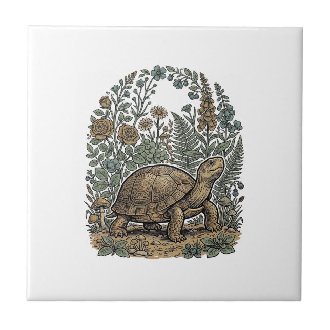 Carreau Gravure vintage tortue jardin botanique (Devant)