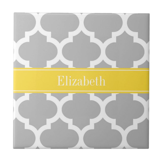Carreau Gray White Moroccan #5 Pineapple Name Monogram (Devant)
