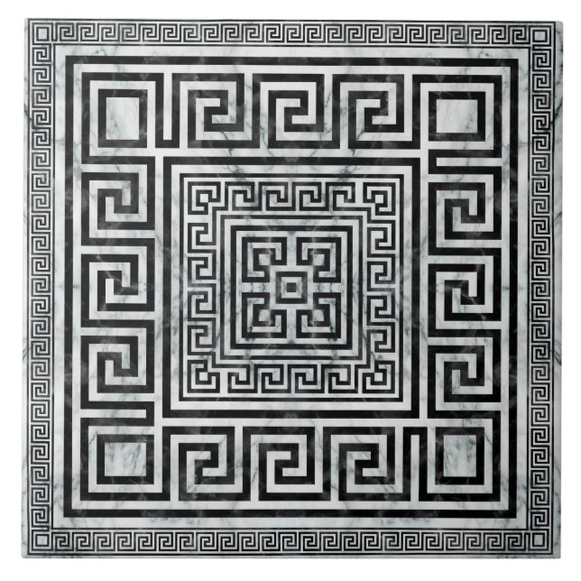 Carreau Grec Meander - Clé grecque Noir et Marbre blanc (Devant)