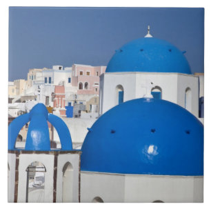 Carreau Grèce, Santorin. Clocher et dômes bleus de