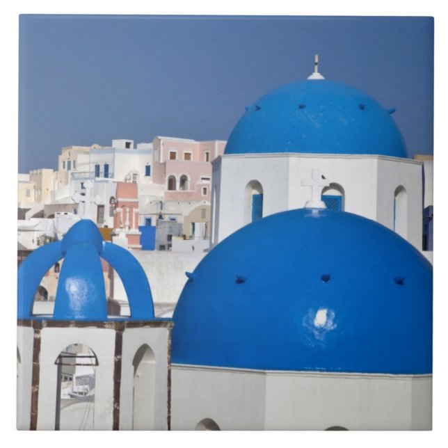 Carreau Grèce, Santorin. Clocher et dômes bleus de (Devant)