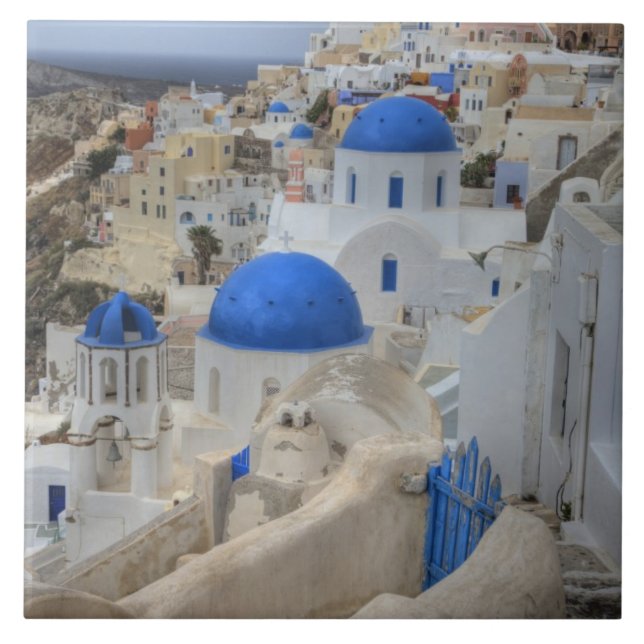 Carreau Grèce, Santorin. Clocher et dômes bleus de 3 (Devant)