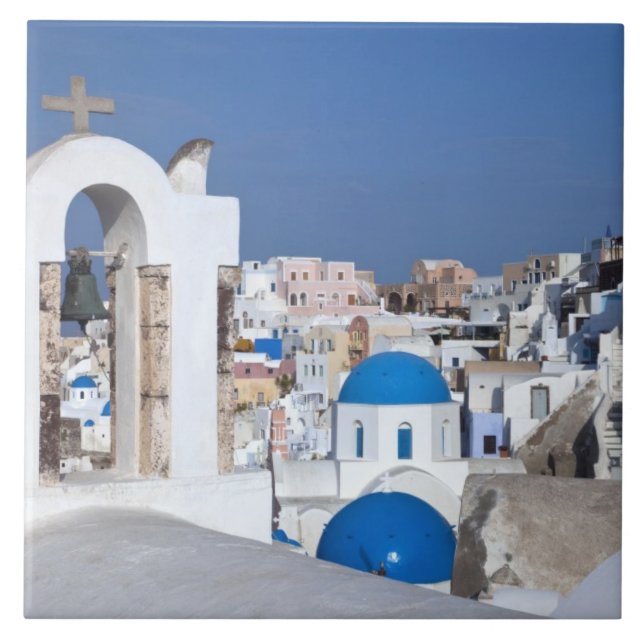 Carreau Grèce, Santorin. Tour Bell et dômes bleus de 2 (Devant)