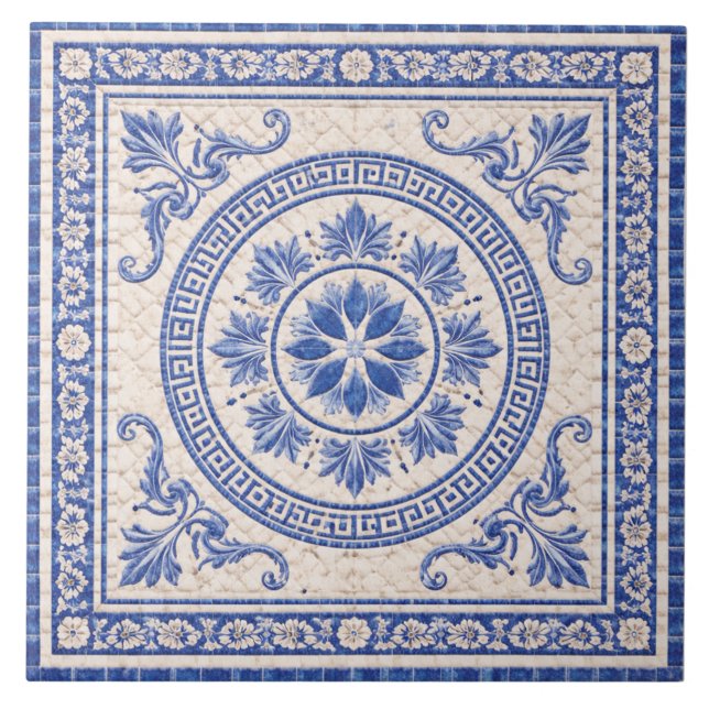 Carreau Greek Floral Medallion – Decorative Ceramic Tile (Devant)