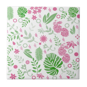 Carreau Green and pink leaves and flowers