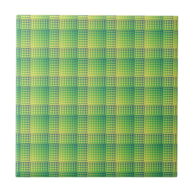 Carreau Green Blue Checker Abstract Pattern (Devant)