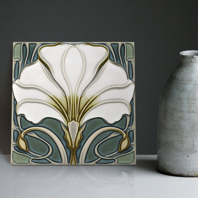 Carreau Green Calla Lily Backsplash Repro Art Nouveau (Créateur téléchargé)