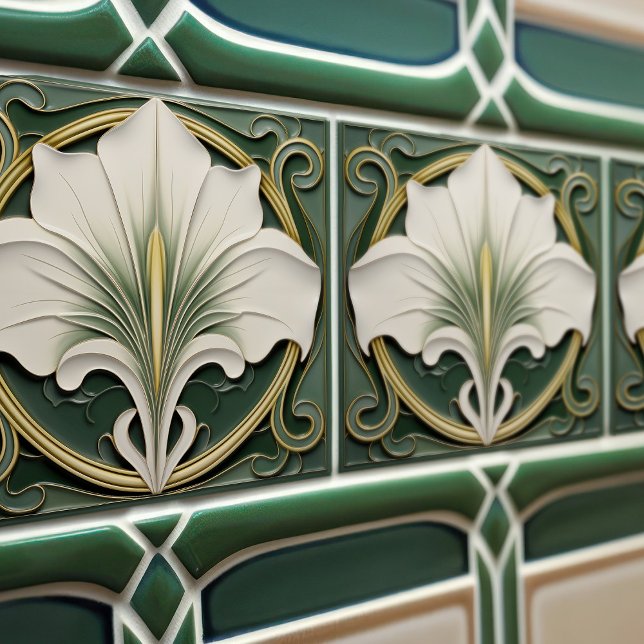 Carreau Green Calla Lily Backsplash Repro Art Nouveau (Créateur téléchargé)