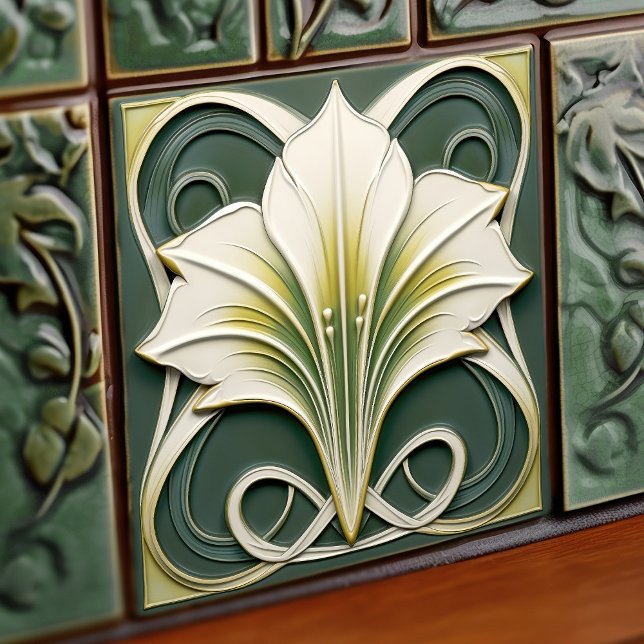 Carreau Green Calla Lily Backsplash Repro Art Nouveau (Créateur téléchargé)