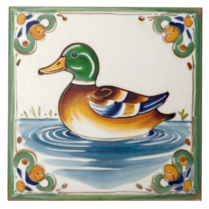 Carreau Green Duck European Folk Animal Art
