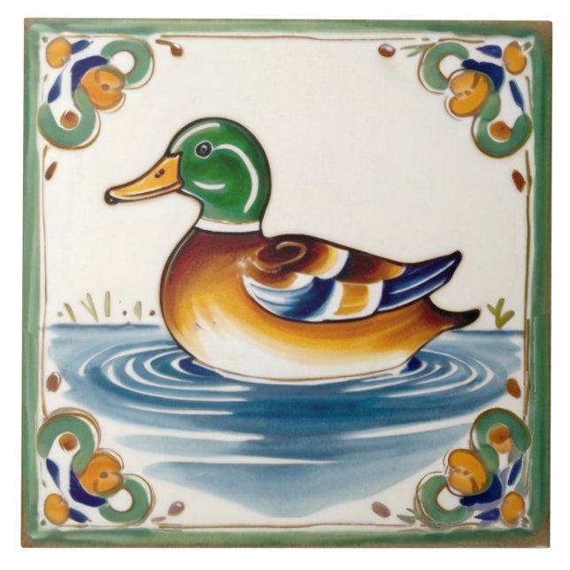 Carreau Green Duck European Folk Animal Art (Devant)