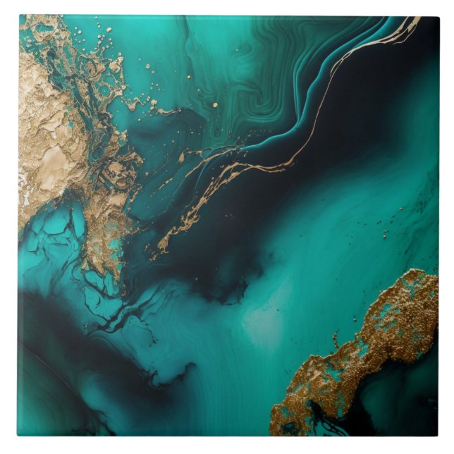 Carreau Green Gold Glitter Marbled Agate Ceramic  (Devant)