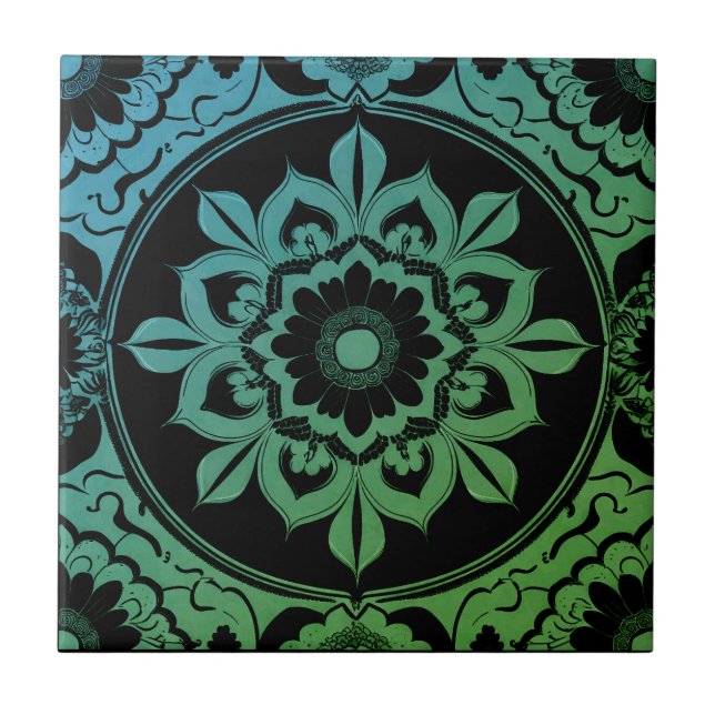 Carreau Green Gradient Mandala Ceramic Tile (Devant)