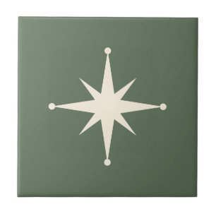 Carreau Green Starburst Mid Century Moderne Retro