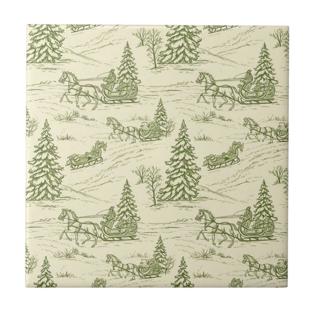 Carreau Green Toile Christmas Sleigh Ride Pattern (Devant)