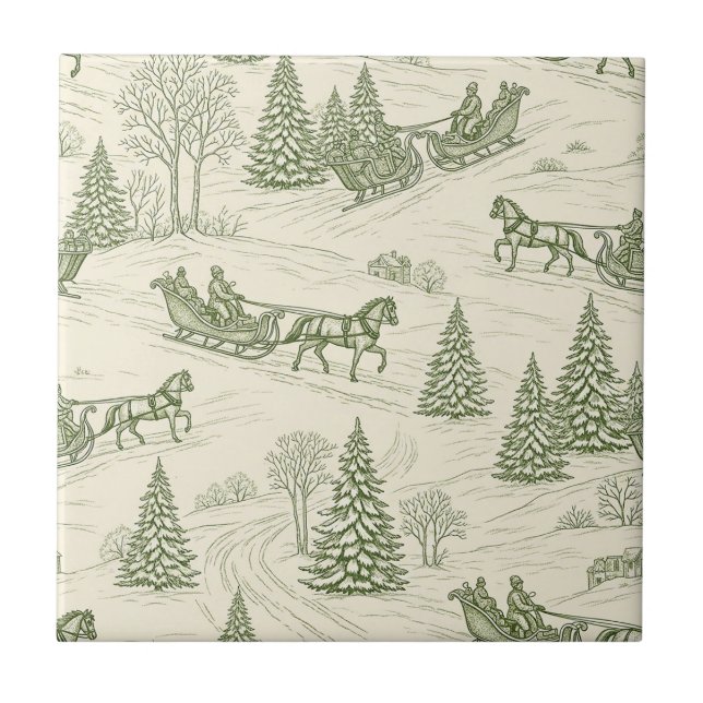 Carreau Green Toile Christmas Sleigh Ride Pattern (2) (Devant)