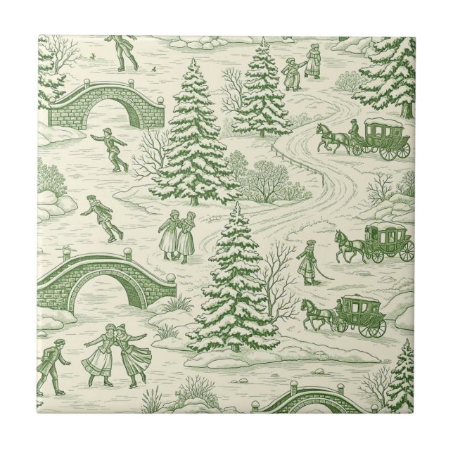 Carreau Green Toile Christmas Sleigh Ride Pattern (4) (Devant)