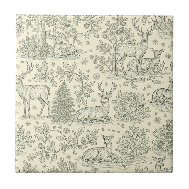 Carreau Green Toile Woodland Deer Christmas Pattern (2) (Devant)