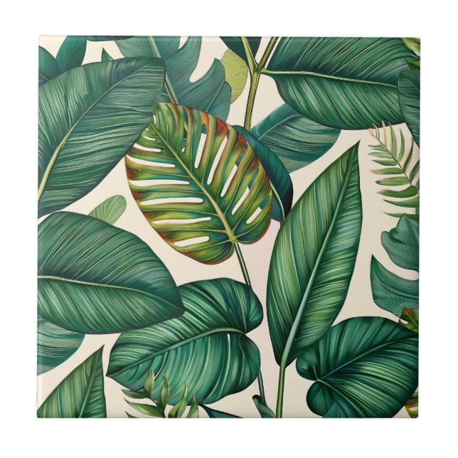Carreau Green & Turquoise Palm Monstera Tropical Feuille M (Devant)