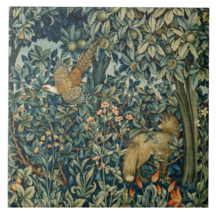 Carreau GREENERY, FOREST ANIMALS Pheasant, Fox, Green Flor