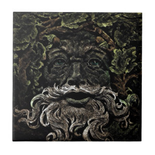 Carreau greenman primitif d'un dieu de forêt de feuillage