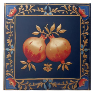 Carreau Grenades roses rouges bleues et or