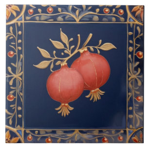 Carreau Grenades roses rouges bleues et or