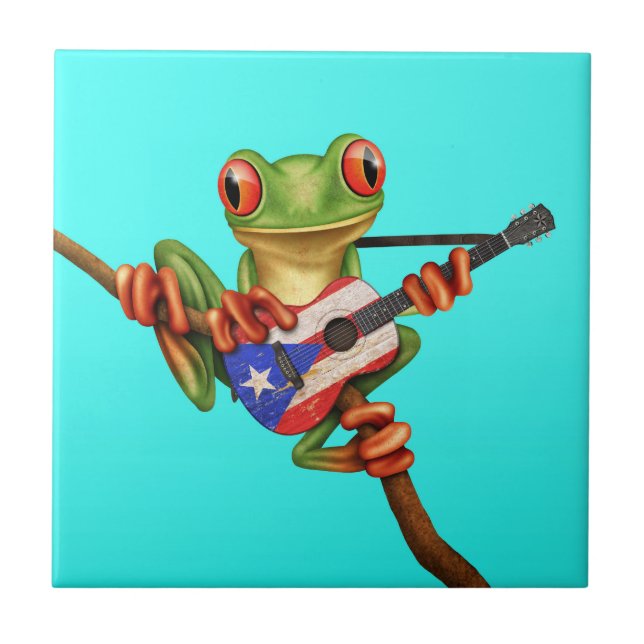 Carreau Grenouille d'arbre jouant le bleu de guitare de (Devant)