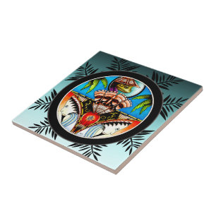 Carreau Grenouille de tatouage Tiki