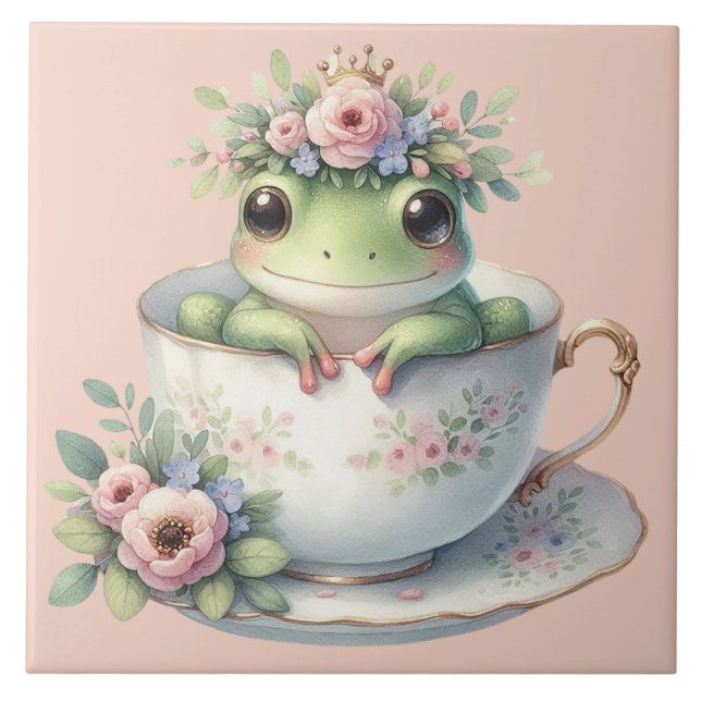 Carreau Grenouille lunaire en Teacup Floral (Devant)